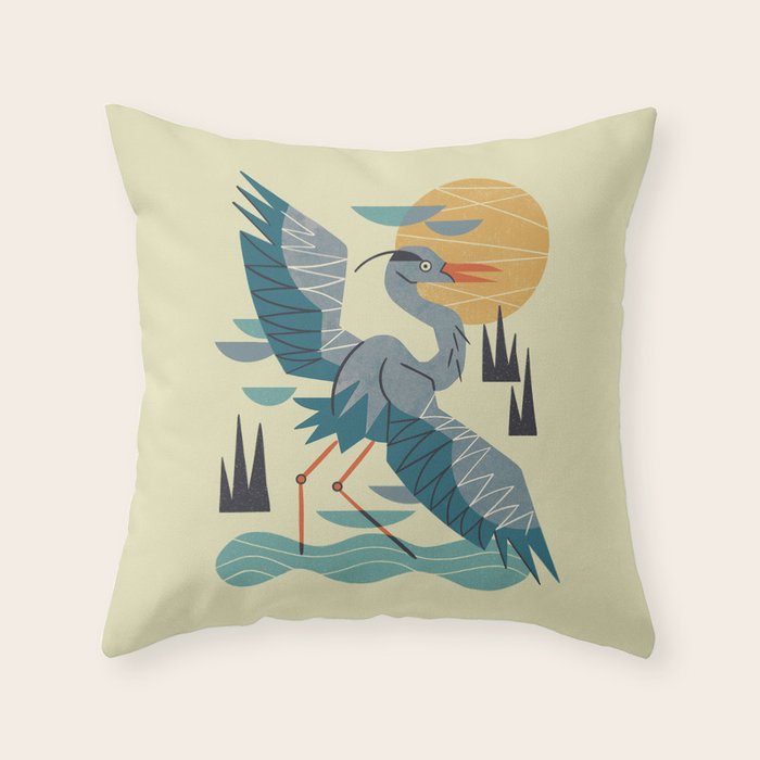 Stretching Heron Throw Pillow Gallery Image 6