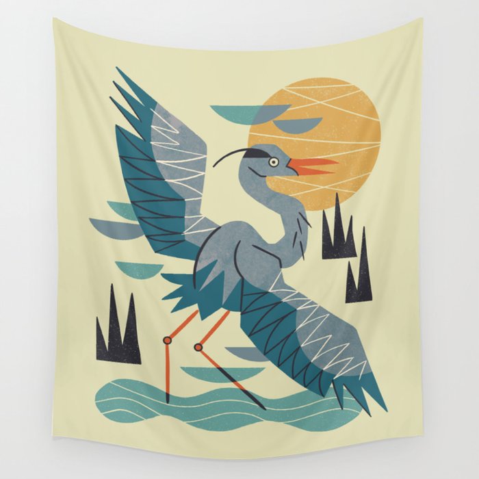Stretching Heron Wall Tapestry Gallery Image 4
