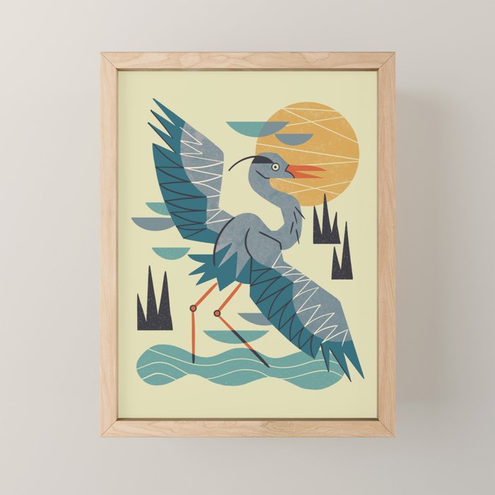 Stretching Heron Mini Art Print Gallery Image 1