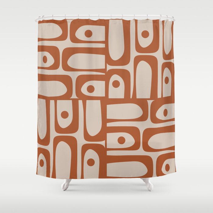 Mid Century Modern Piquet Abstract Pattern in Clay and Putty Tones Shower Curtain Gallery Image 1