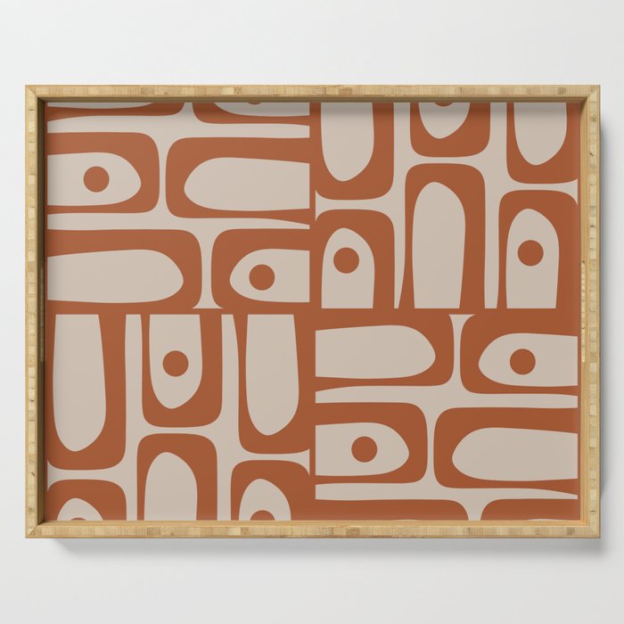 Mid Century Modern Piquet Abstract Pattern in Clay and Putty Tones Serving Tray Gallery Image 1