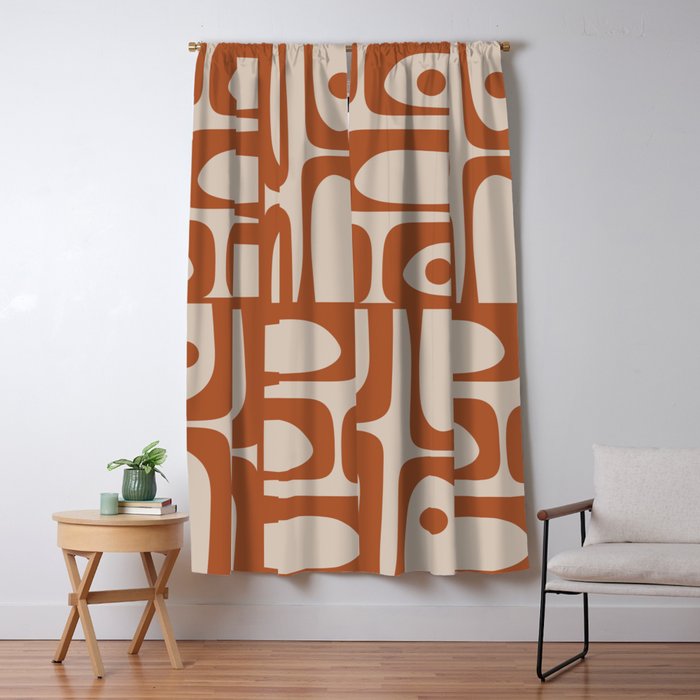 Mid Century Modern Piquet Abstract Pattern in Clay and Putty Tones Window Curtain Gallery Image 5