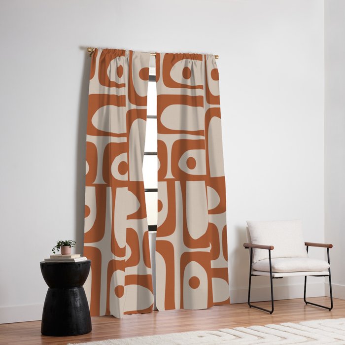 Mid Century Modern Piquet Abstract Pattern in Clay and Putty Tones Window Curtain Gallery Image 2