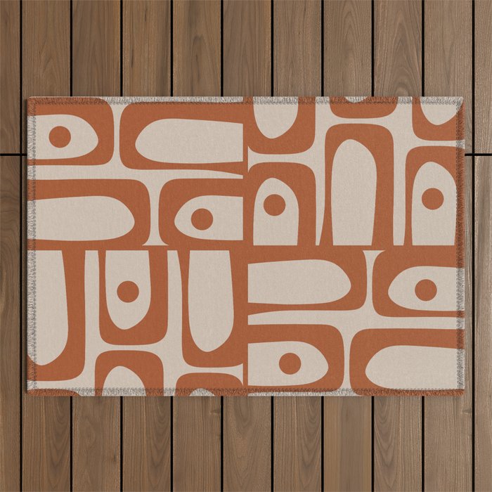 Mid Century Modern Piquet Abstract Pattern in Clay and Putty Tones Outdoor Rug Gallery Image 1