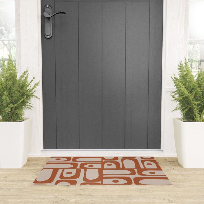 Mid Century Modern Piquet Abstract Pattern in Clay and Putty Tones Welcome Mat Gallery Image 3