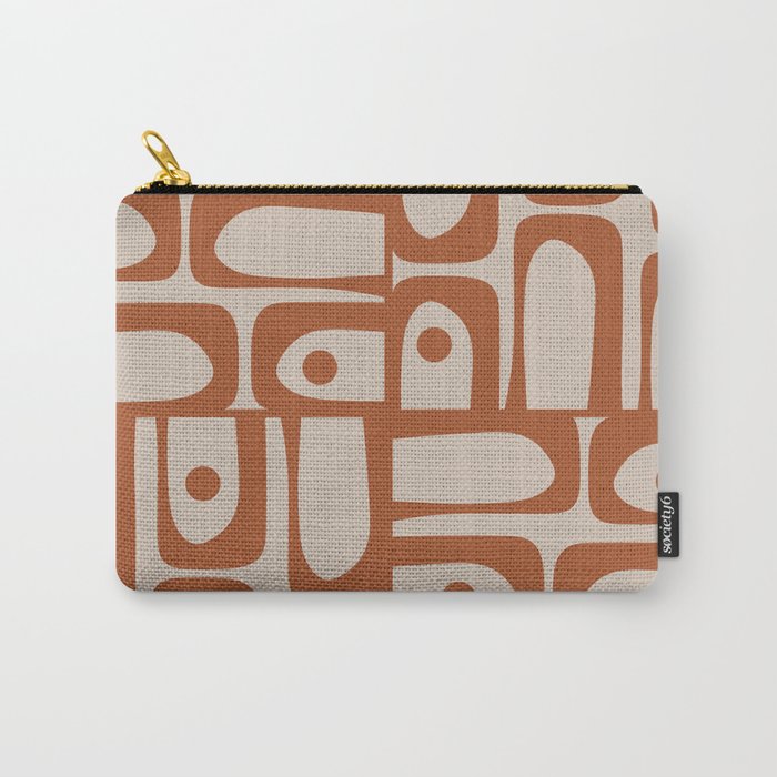 Mid Century Modern Piquet Abstract Pattern in Clay and Putty Tones Carry All Pouch Gallery Image 1