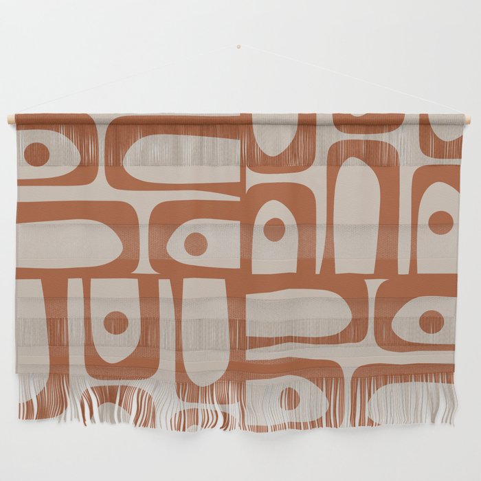 Mid Century Modern Piquet Abstract Pattern in Clay and Putty Tones Wall Hanging Gallery Image 1