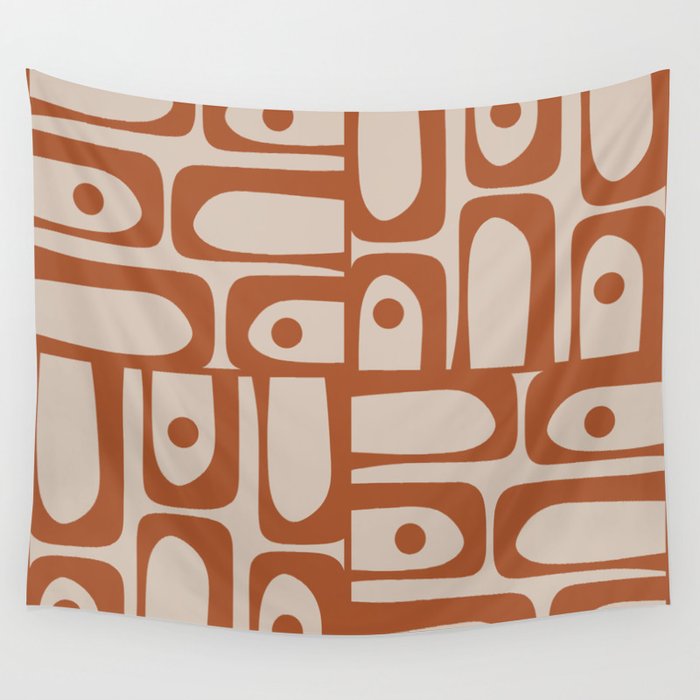 Mid Century Modern Piquet Abstract Pattern in Clay and Putty Tones Wall Tapestry Gallery Image 4