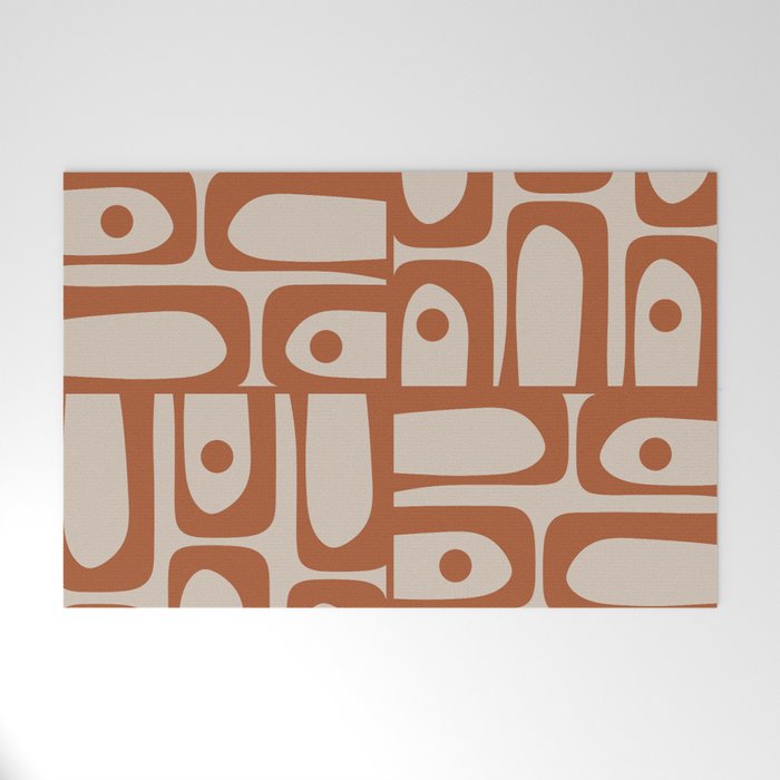 Mid Century Modern Piquet Abstract Pattern in Clay and Putty Tones Welcome Mat Gallery Image 1