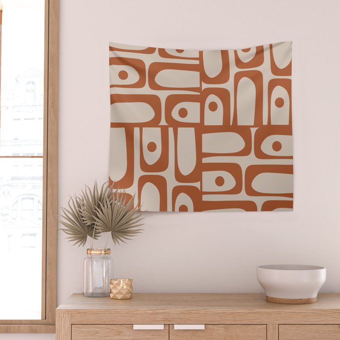 Mid Century Modern Piquet Abstract Pattern in Clay and Putty Tones Wall Tapestry Gallery Image 2