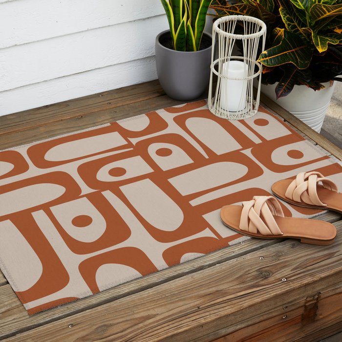 Mid Century Modern Piquet Abstract Pattern in Clay and Putty Tones Outdoor Rug Gallery Image 2