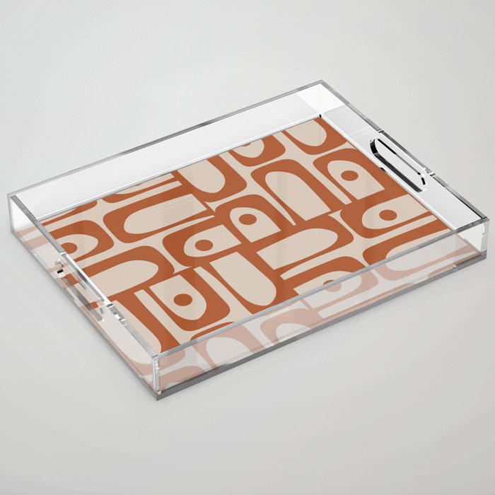 Mid Century Modern Piquet Abstract Pattern in Clay and Putty Tones Acrylic Tray Gallery Image 1