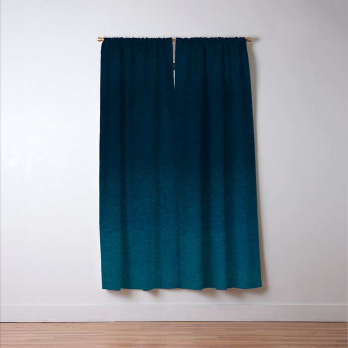 Navy blue teal hand painted watercolor paint ombre Window Curtain Gallery Image 3