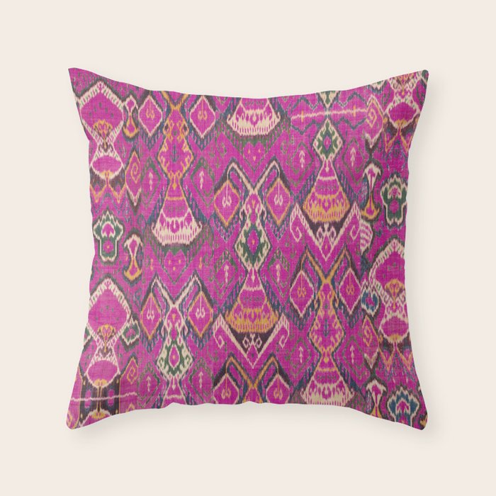 Uzbekistan Rug Deep Pink Throw Pillow Gallery Image 1