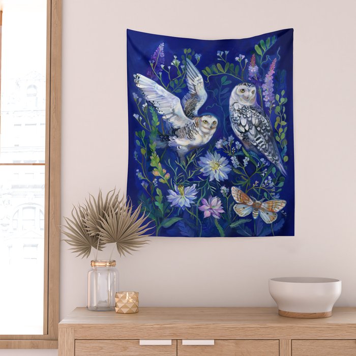 Flower Garden Owls Wall Tapestry Gallery Image 2