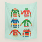 Vintage Ugly Christmas Sweaters: Mint Green Edition Wall Tapestry Gallery Image 4