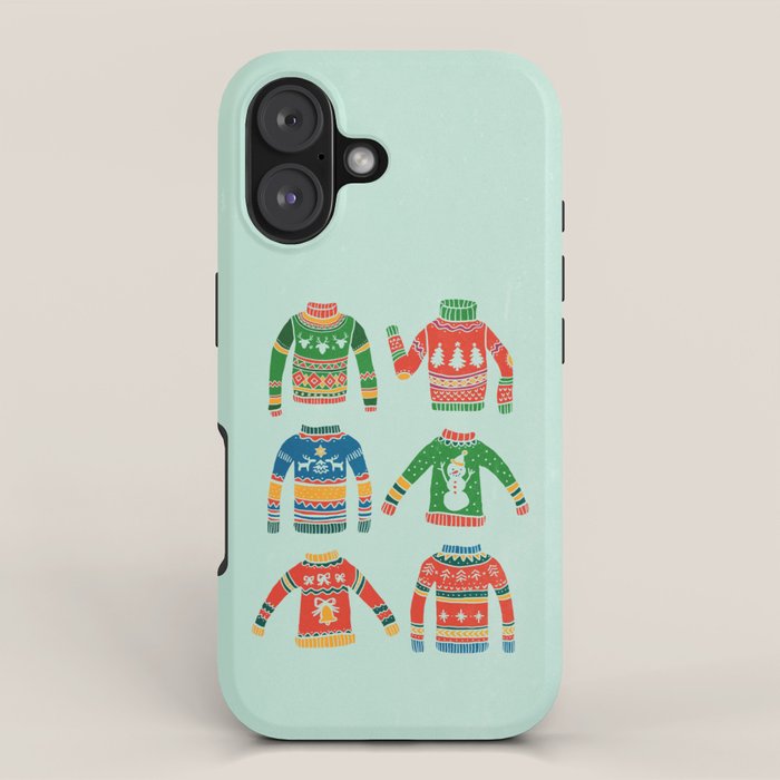 Vintage Ugly Christmas Sweaters: Mint Green Edition iPhone Case Gallery Image 1