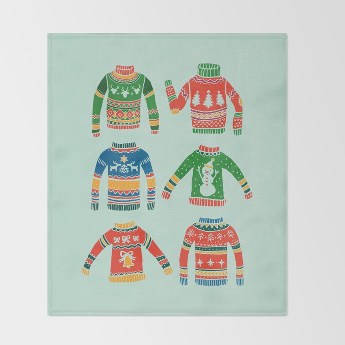 Vintage Ugly Christmas Sweaters: Mint Green Edition Throw Blanket Gallery Image 2