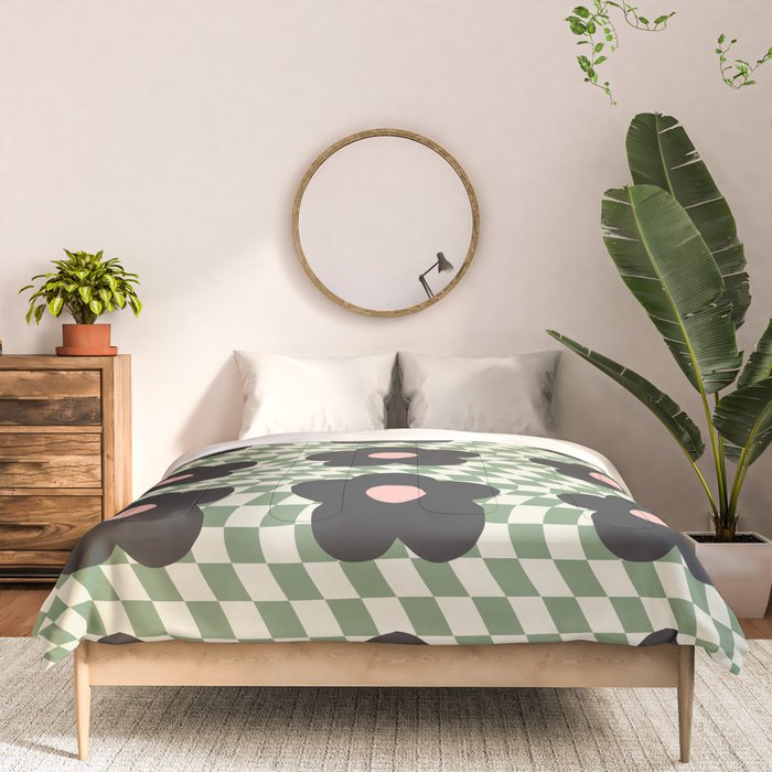 A Single Flower (Checked & Warped BG) Comforter Gallery Image 3