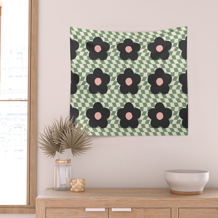 A Single Flower (Checked & Warped BG) Wall Tapestry Gallery Image 2