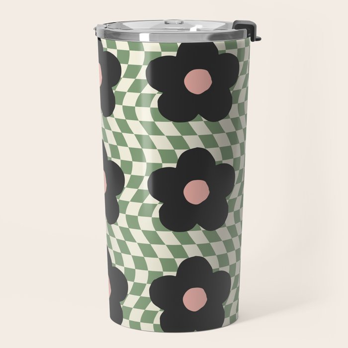 A Single Flower (Checked & Warped BG) Travel Mug Gallery Image 2
