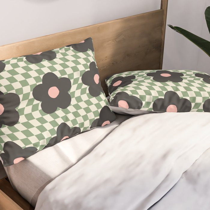 A Single Flower (Checked & Warped BG) Pillow Sham Gallery Image 2