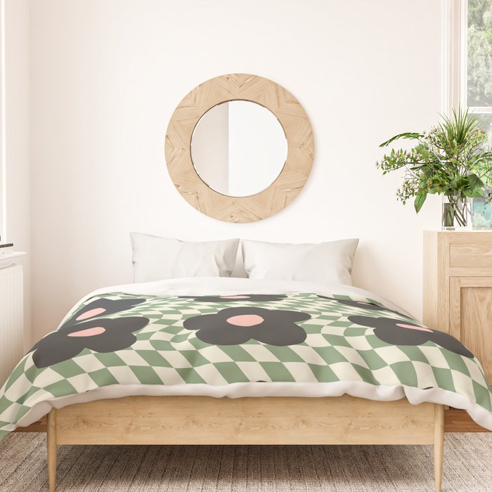 A Single Flower (Checked & Warped BG) Duvet Cover Gallery Image 3