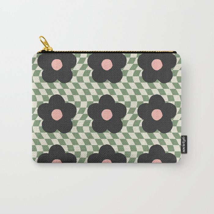 A Single Flower (Checked & Warped BG) Carry All Pouch Gallery Image 1