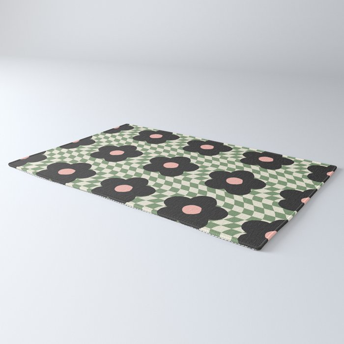 A Single Flower (Checked & Warped BG) Rug Gallery Image 3