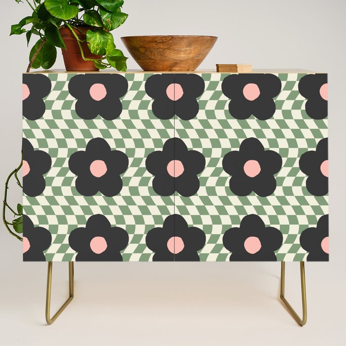 A Single Flower (Checked & Warped BG) Credenza Gallery Image 1