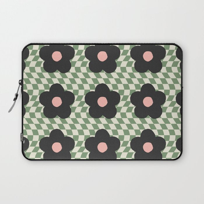 A Single Flower (Checked & Warped BG) Laptop Sleeve Gallery Image 1