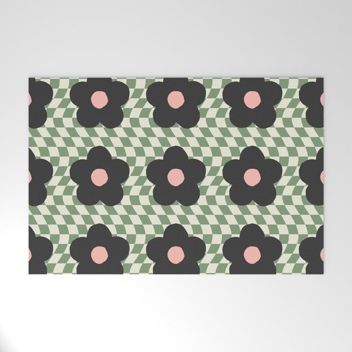 A Single Flower (Checked & Warped BG) Welcome Mat Gallery Image 1