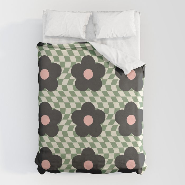 A Single Flower (Checked & Warped BG) Duvet Cover Gallery Image 6