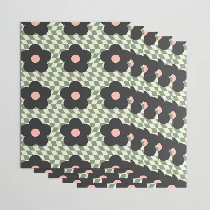 A Single Flower (Checked & Warped BG) Wrapping Paper Gallery Image 3