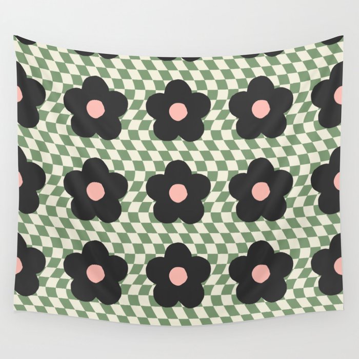 A Single Flower (Checked & Warped BG) Wall Tapestry Gallery Image 4