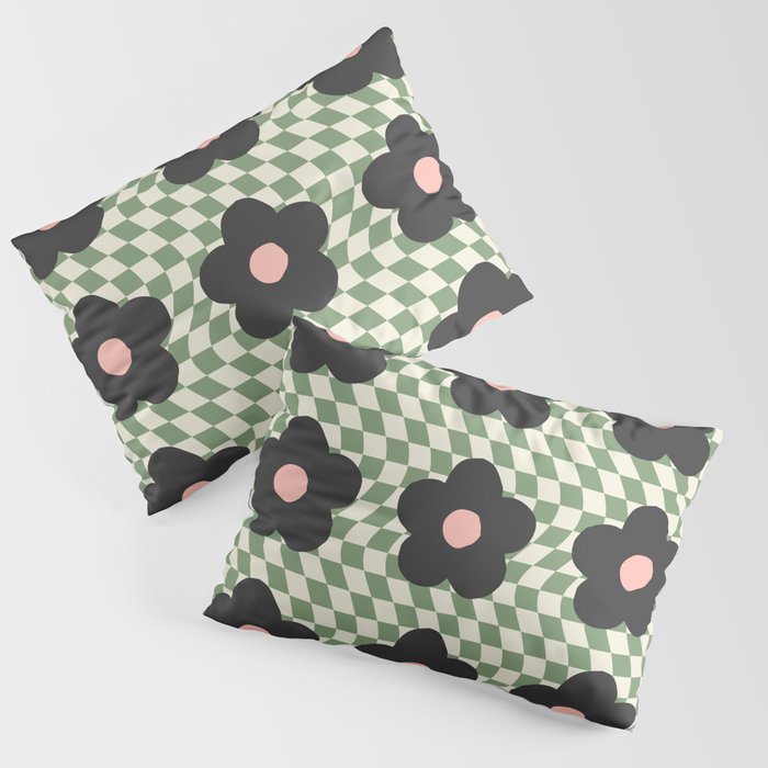 A Single Flower (Checked & Warped BG) Pillow Sham Gallery Image 3