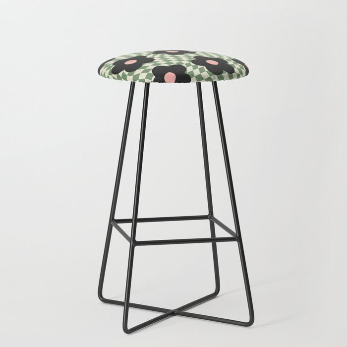 A Single Flower (Checked & Warped BG) Stool Gallery Image 1