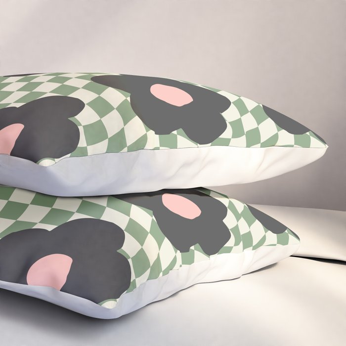 A Single Flower (Checked & Warped BG) Pillow Sham Gallery Image 3