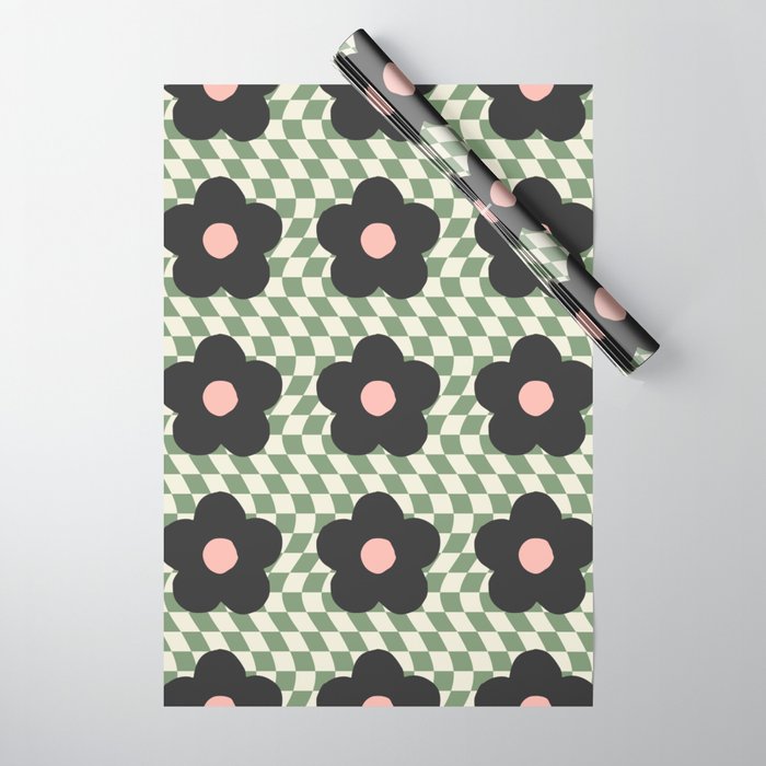 A Single Flower (Checked & Warped BG) Wrapping Paper Gallery Image 1
