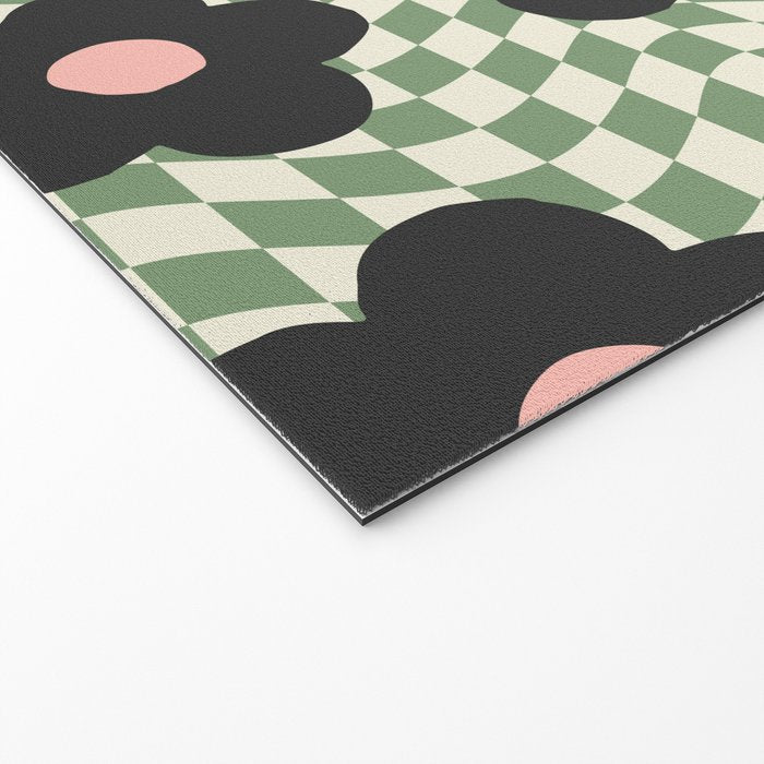 A Single Flower (Checked & Warped BG) Welcome Mat Gallery Image 2
