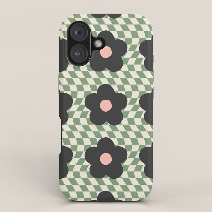 A Single Flower (Checked & Warped BG) iPhone Case Gallery Image 1