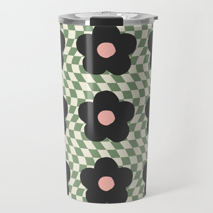 A Single Flower (Checked & Warped BG) Travel Mug Gallery Image 1