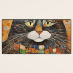 Gustav Klimt Style Warrior Cat with Colorful Medals Desk Mat Gallery Image 3