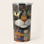 Gustav Klimt Style Warrior Cat with Colorful Medals Travel Mug Gallery Image 1