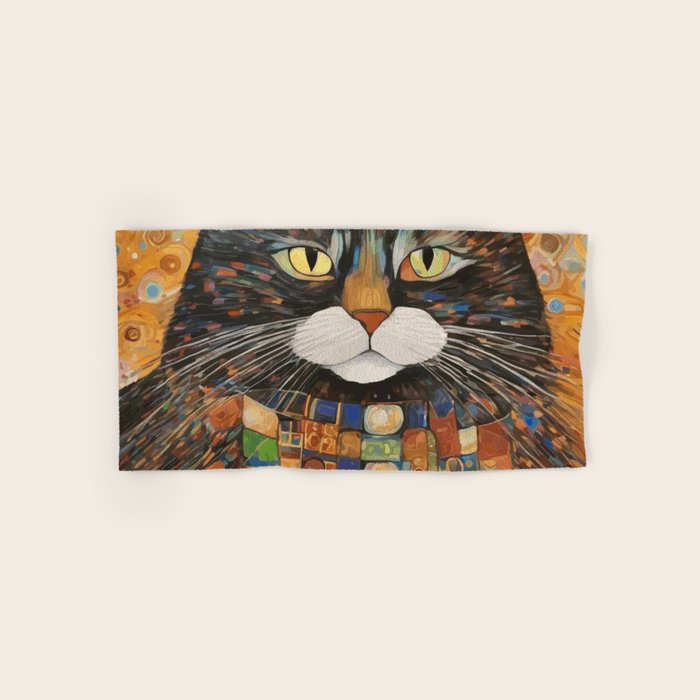 Gustav Klimt Style Warrior Cat with Colorful Medals Bath Towel Gallery Image 1