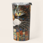 Gustav Klimt Style Warrior Cat with Colorful Medals Travel Mug Gallery Image 2