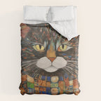 Gustav Klimt Style Warrior Cat with Colorful Medals Duvet Cover Gallery Image 6
