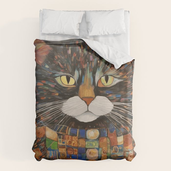 Gustav Klimt Style Warrior Cat with Colorful Medals Duvet Cover Gallery Image 6