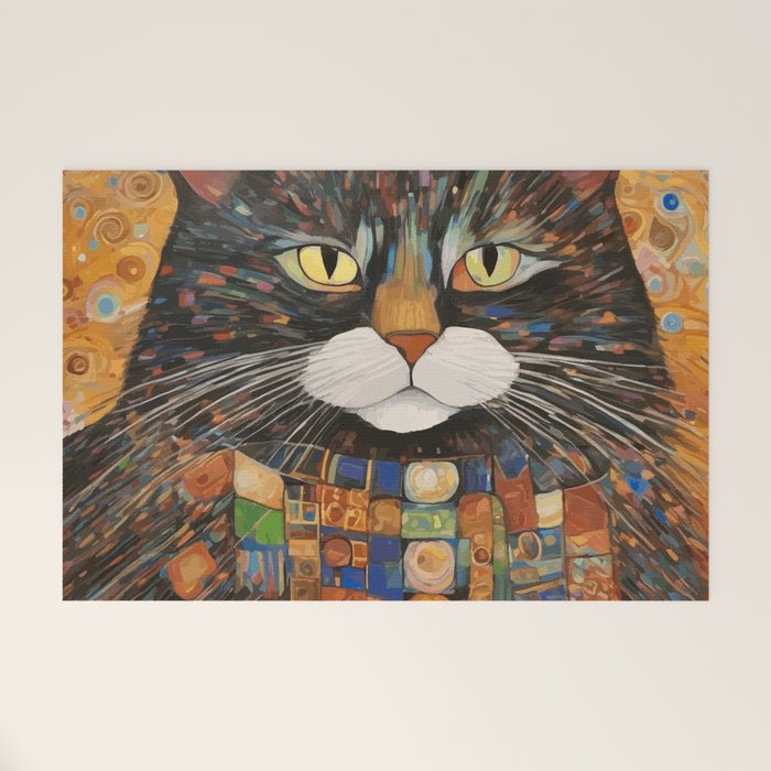 Gustav Klimt Style Warrior Cat with Colorful Medals Welcome Mat Gallery Image 1