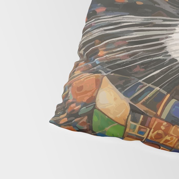 Gustav Klimt Style Warrior Cat with Colorful Medals Pillow Sham Gallery Image 4